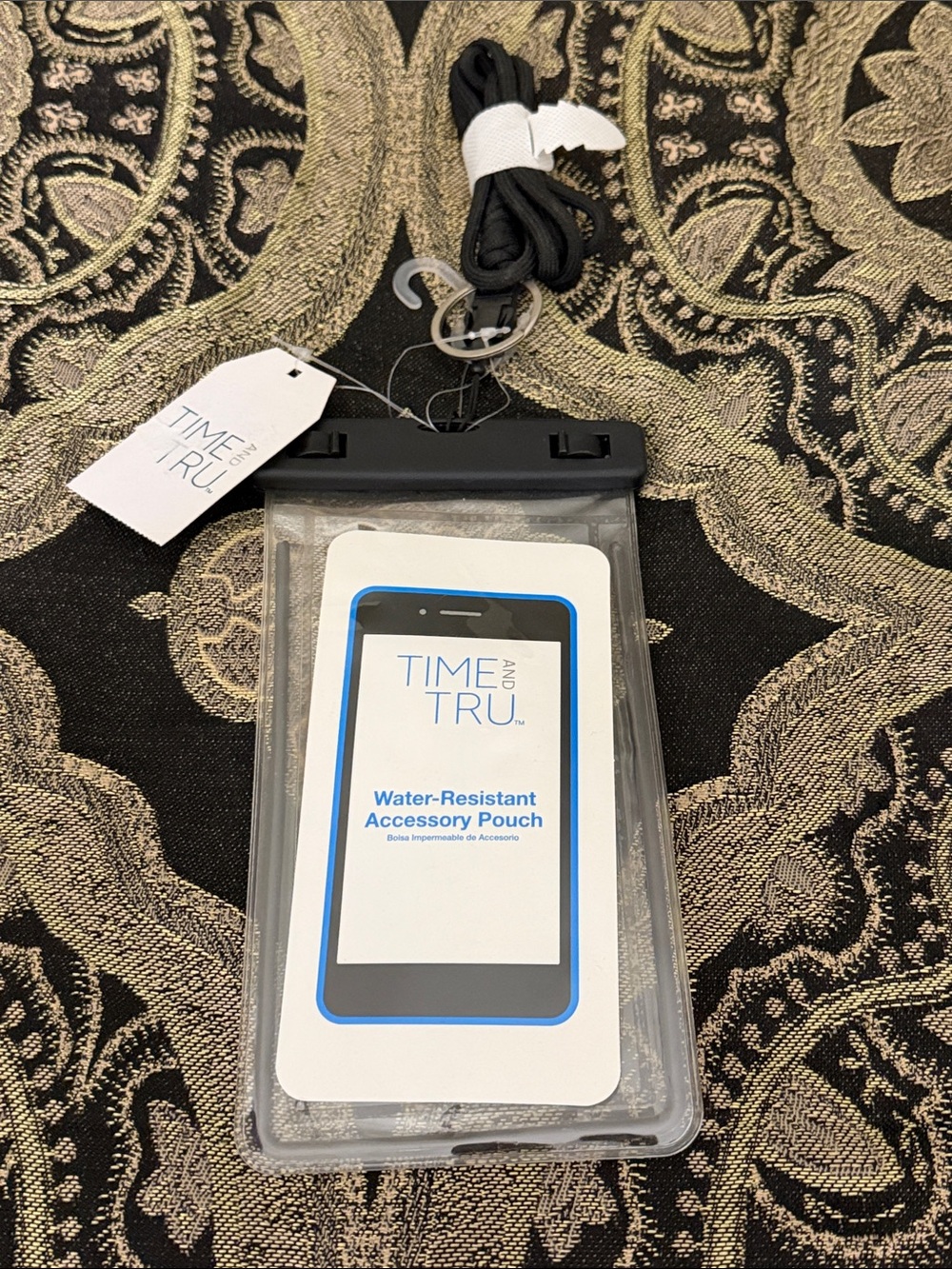 Time and Tru Clear Water-Resistant Phone Pouch with Black Lanyard